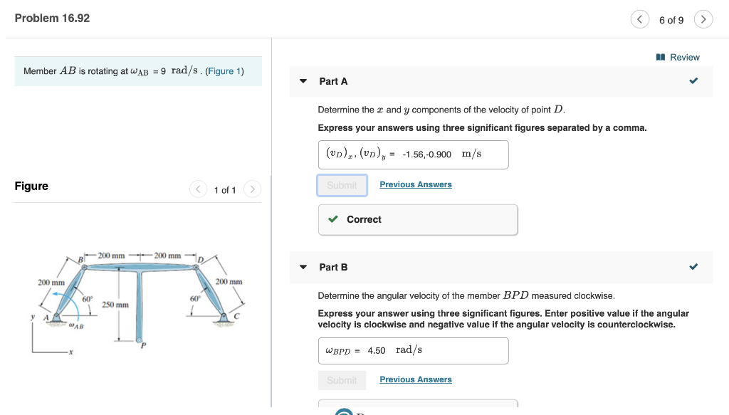 Solved Problem 16.92 Review Member AB is rotating | Chegg.com