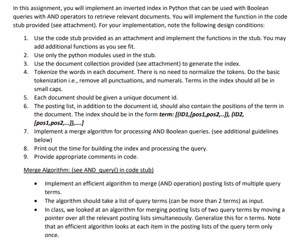 decoupling python code: implementing the unit of work... In this assignment, you will implement an inverted | Chegg.com