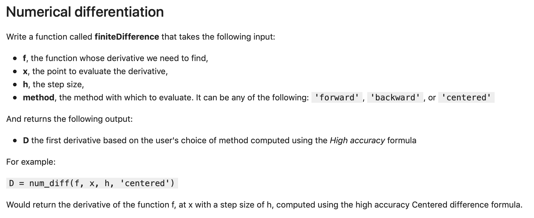 Numerical differentiation Write a function called | Chegg.com