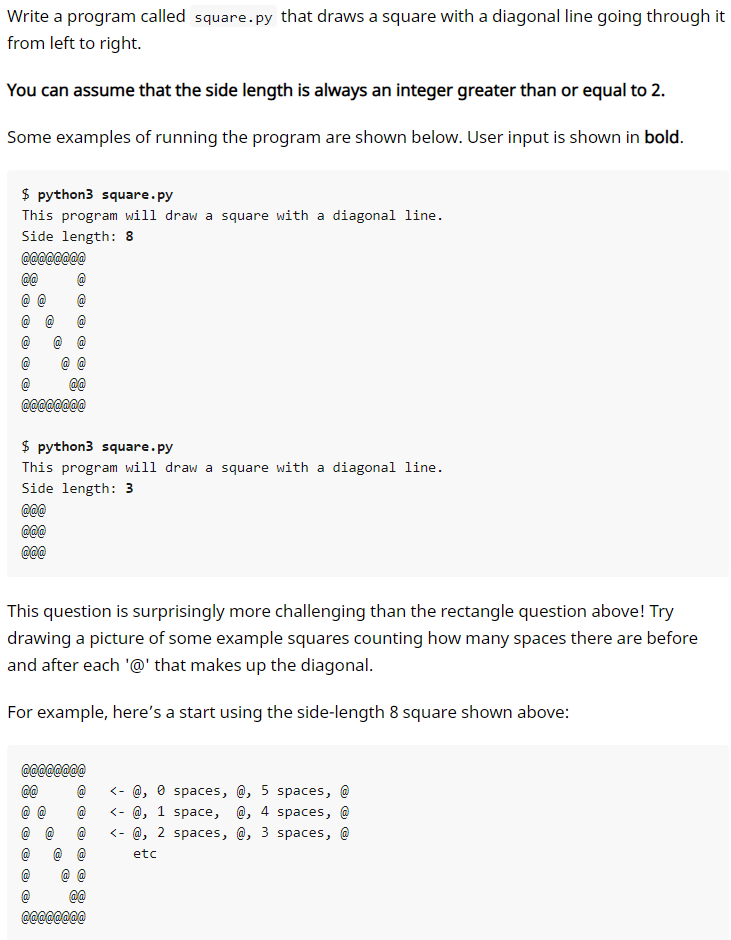 Scratch program (right) to draw a square with sides of length 100. The