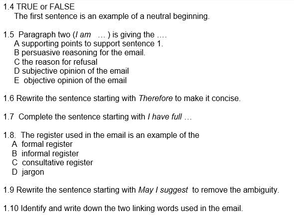 Solved QUESTION 2: BUSINESS CORRESPONDENCE Read the email | Chegg.com