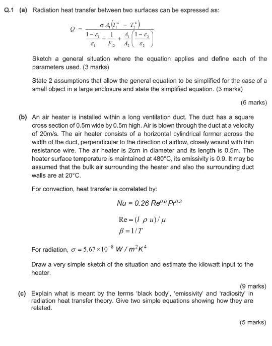 Solved + + Q.1 (a) Radiation heat transfer between two | Chegg.com