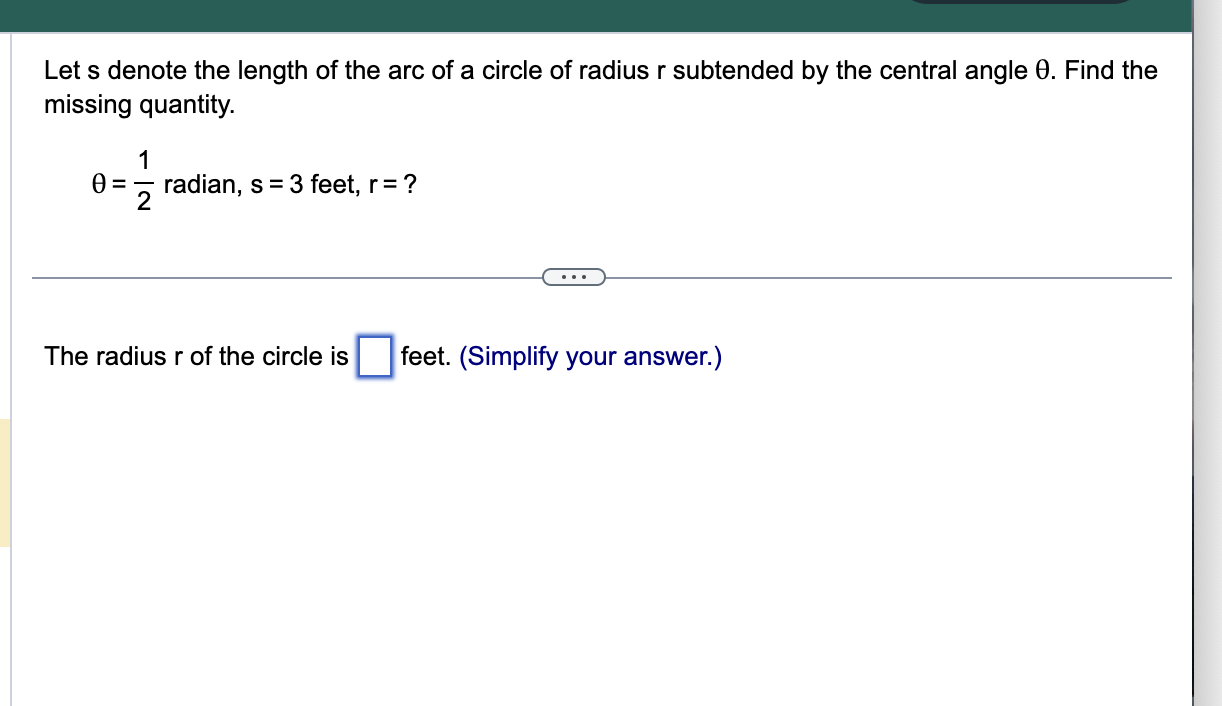 Solved Let s denote the length of the arc of a circle of | Chegg.com