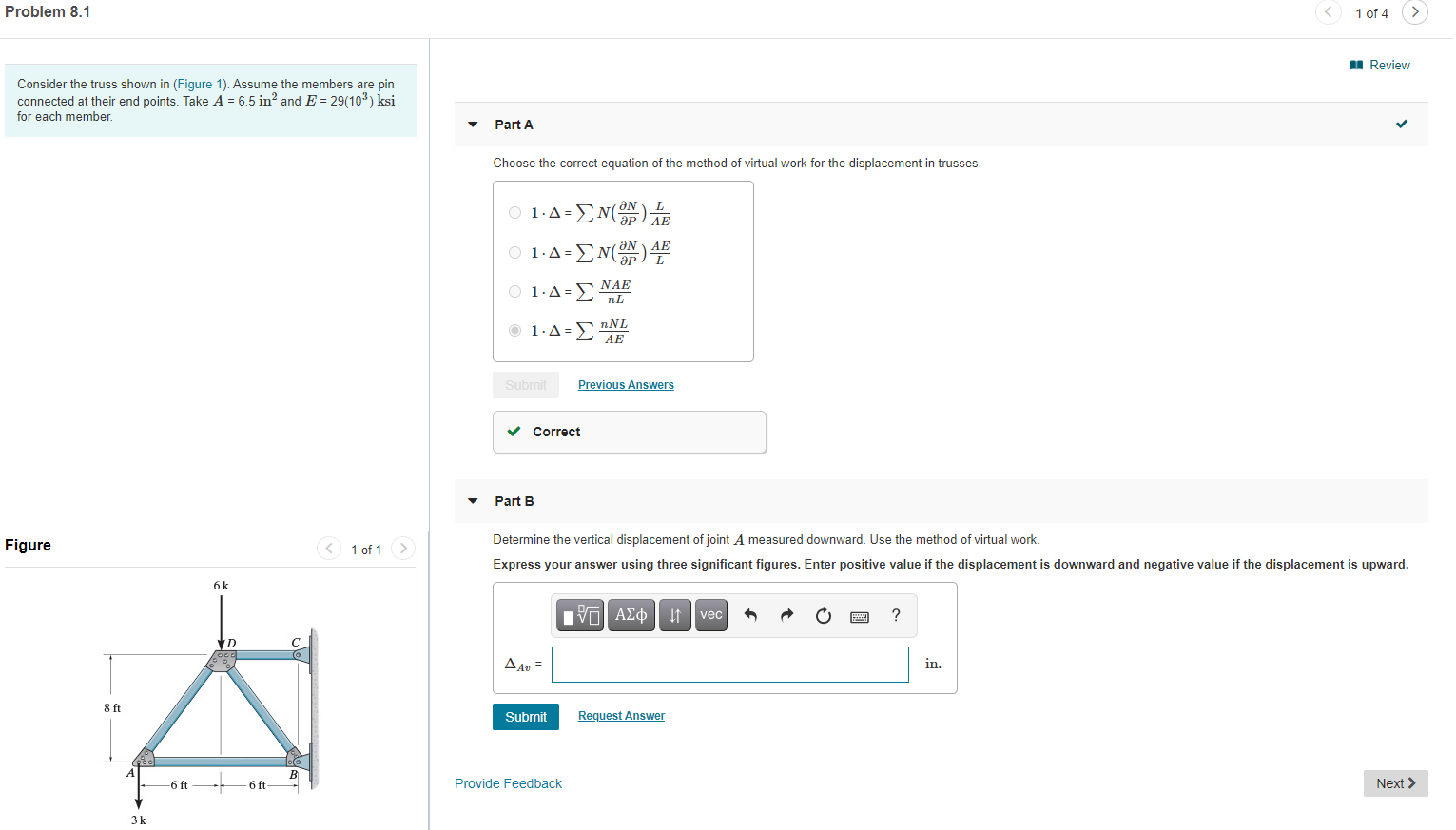 Solved Problem 8.1 1 of 4 Review Consider the truss shown in | Chegg.com