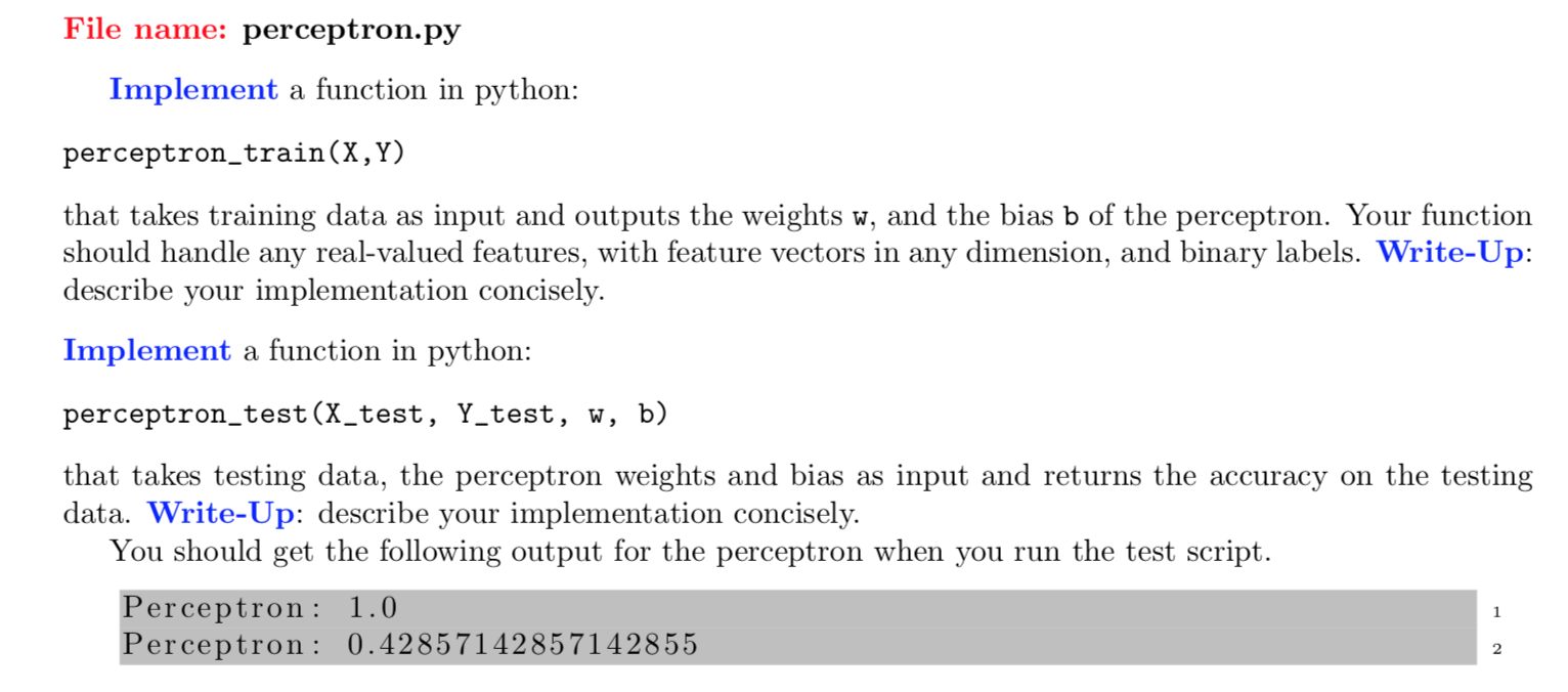 Solved In machine learning, the perceptron is an algorithm | Chegg.com