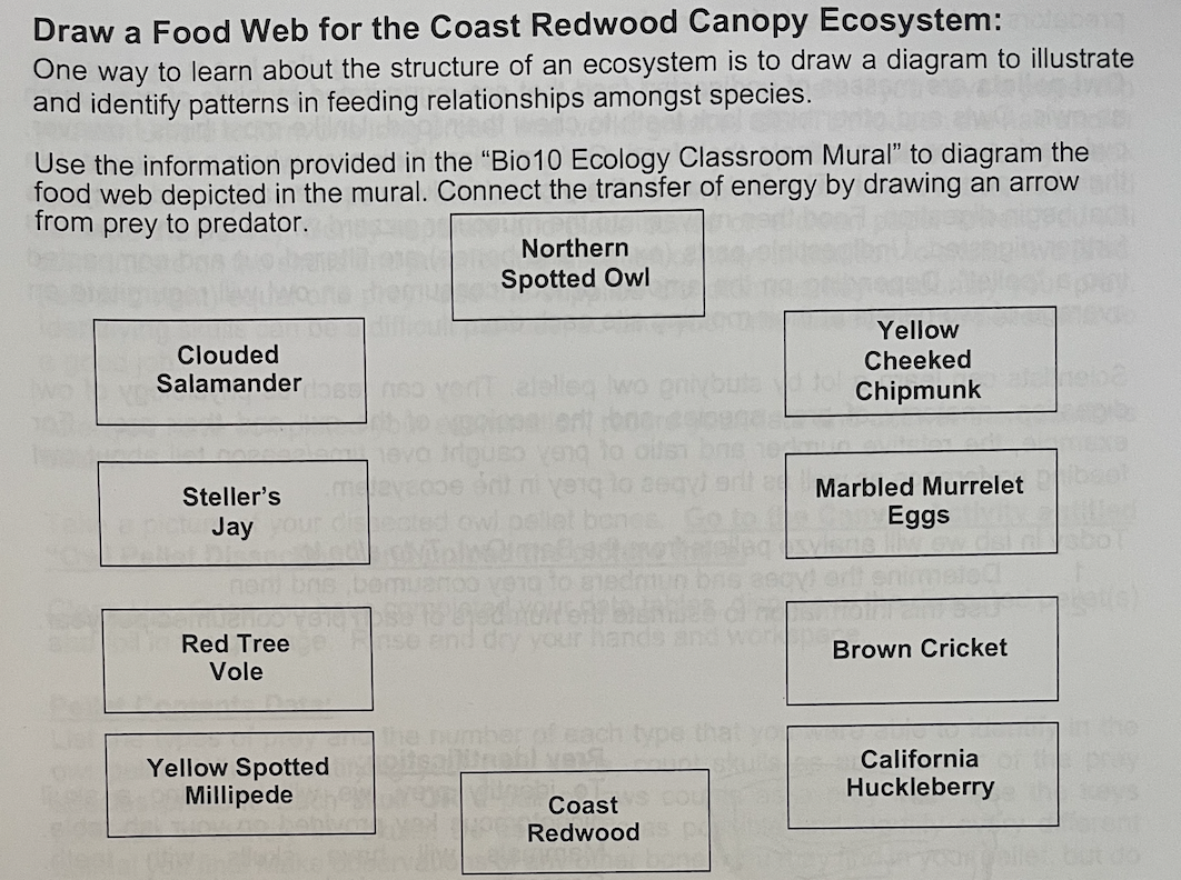 Draw a Food Web for the Coast Redwood Canopy | Chegg.com