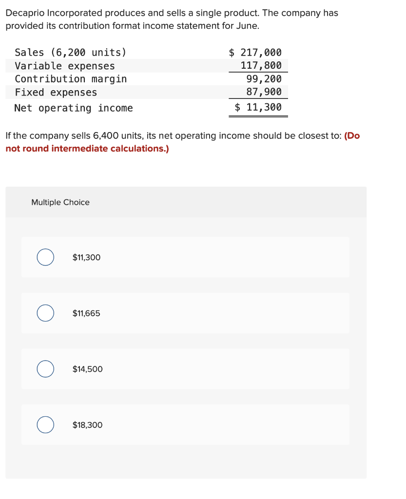 Solved Decaprio Incorporated produces and sells a single | Chegg.com