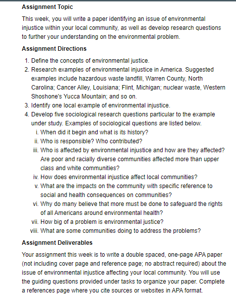 Solved Assignment Topic This week, you will write a paper | Chegg.com
