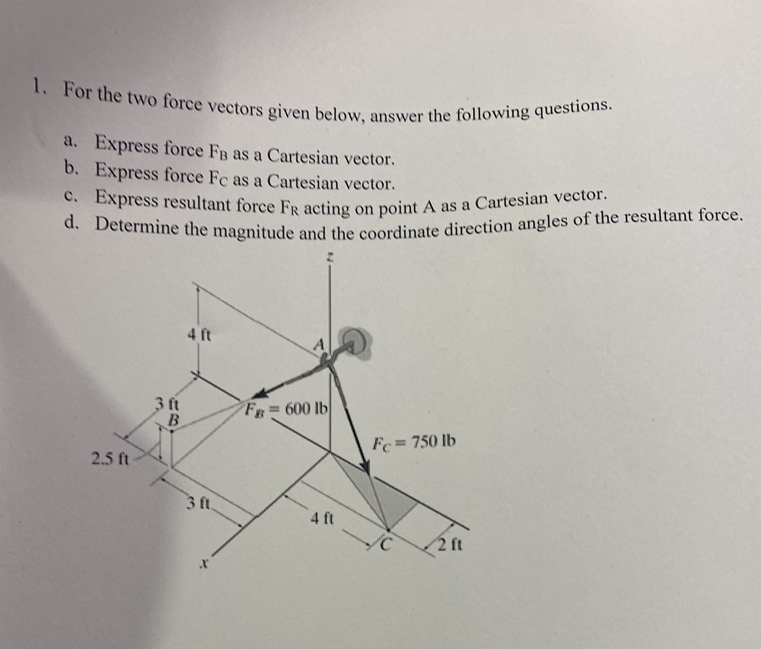 For the two force vectors given below, answer the | Chegg.com