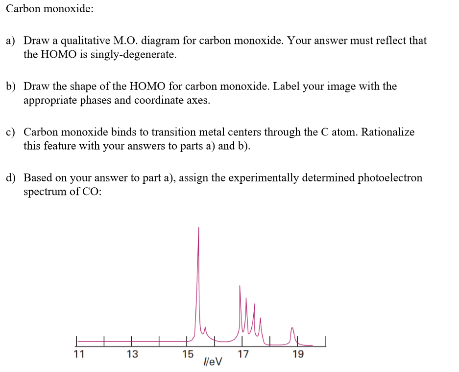 Solved Carbon monoxide: a) Draw a qualitative M.O. diagram | Chegg.com