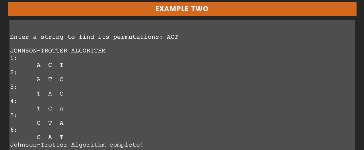 Solved I need a C++ program implementing Johnson Trotter | Chegg.com