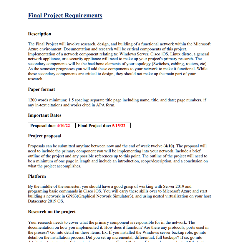 Final Project Requirements Description The Final | Chegg.com