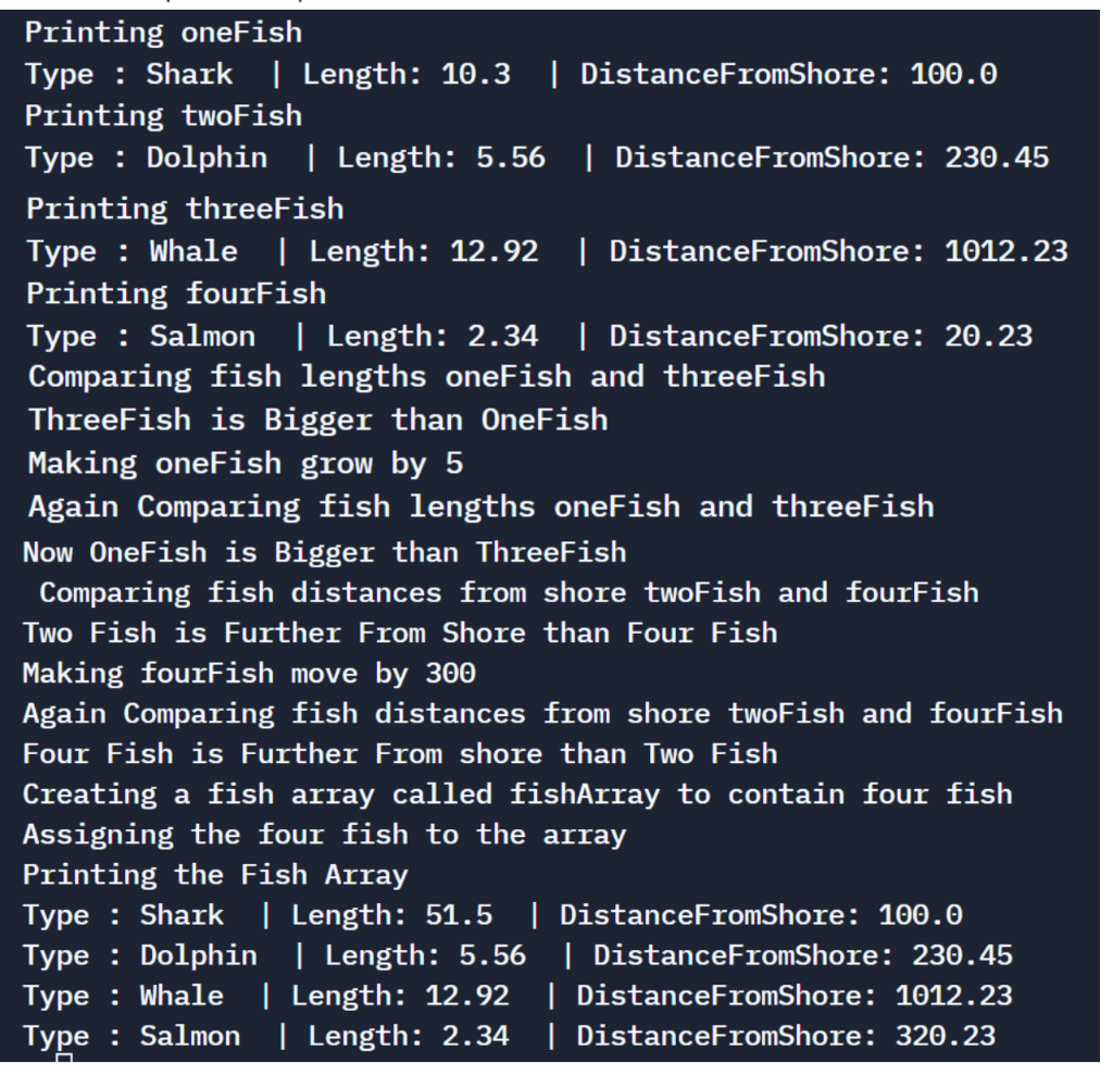 Solved Printing oneFish Type : Shark | Length: 10.3 | | Chegg.com
