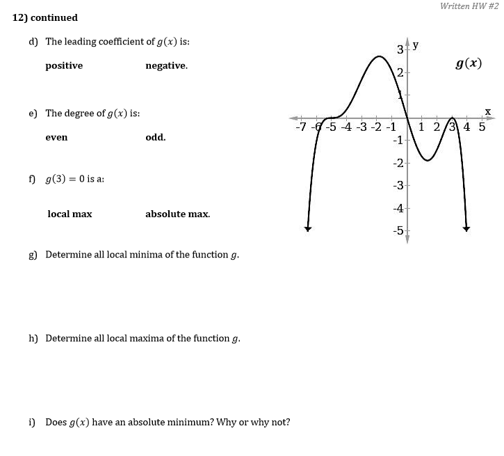 Solved 12) Consider the graph of the polynomial function | Chegg.com