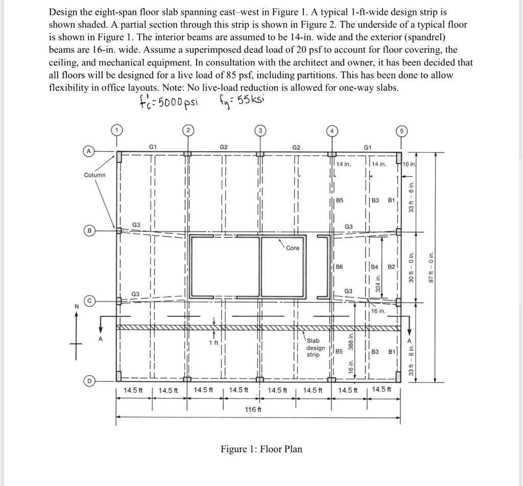 Design the eight-span floor slab spanning east-west | Chegg.com