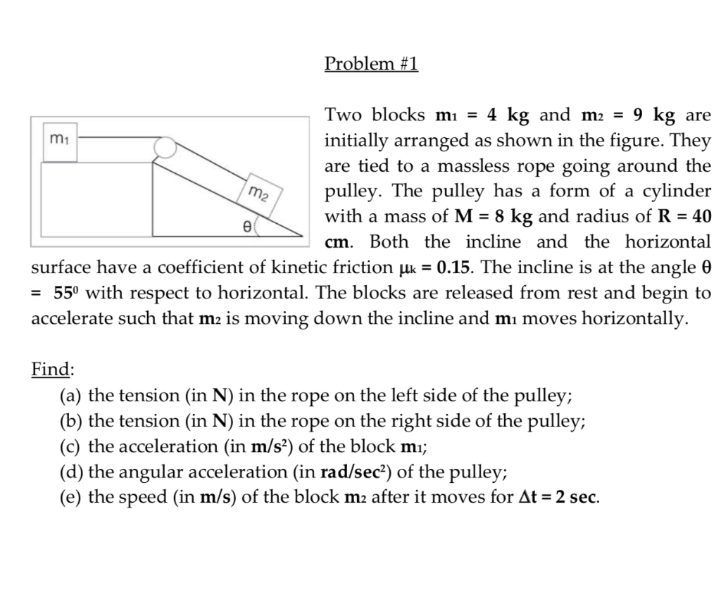 Solved Problem #1 M1 M2 Two Blocks Mı = 4 Kg And M2 = 9 Kg | Chegg.com