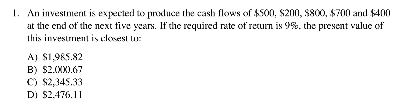 Solved 1. An investment is expected to produce the cash | Chegg.com