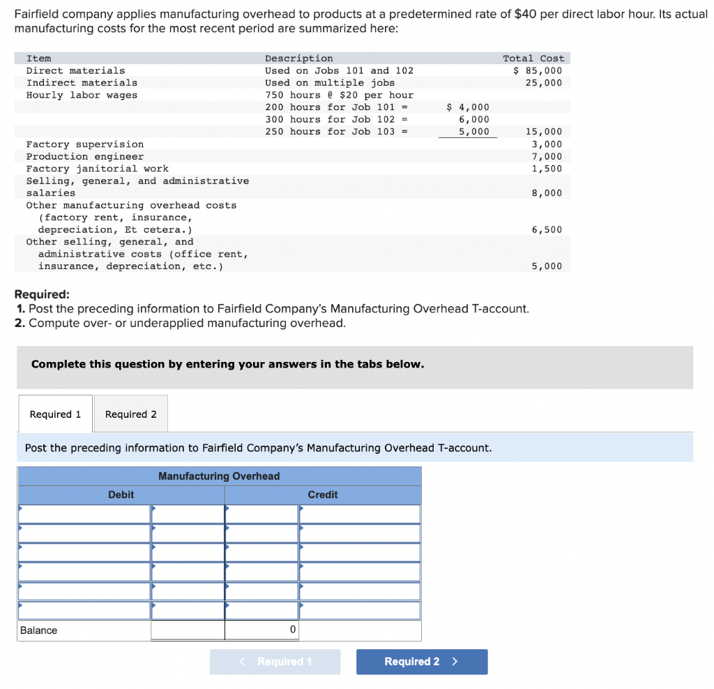 Solved Fairfield company applies manufacturing overhead to