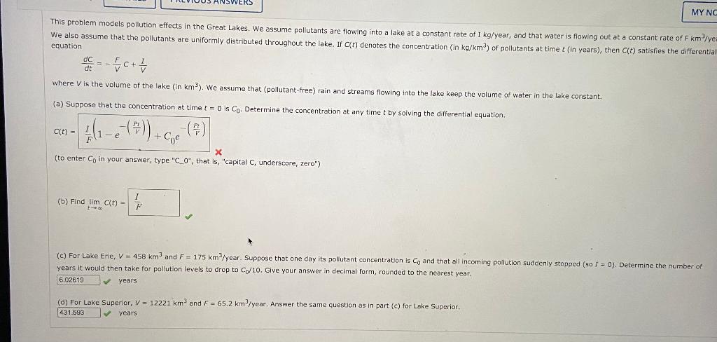 Solved MY NC This problem models pollution effects in the | Chegg.com