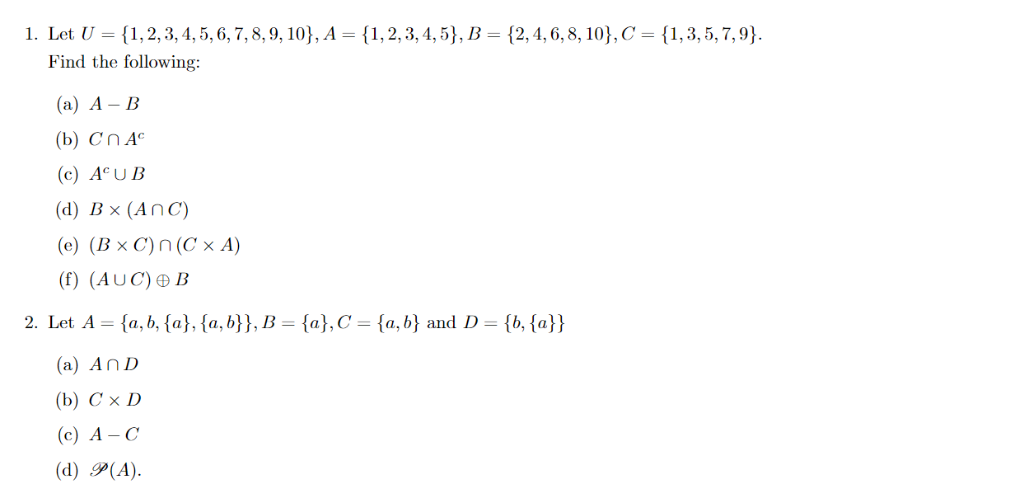 Solved L. Let U-(1,2.3, 4, 5, 6, 7, 8, 9,10),A-(1,2,3,4,5), | Chegg.com