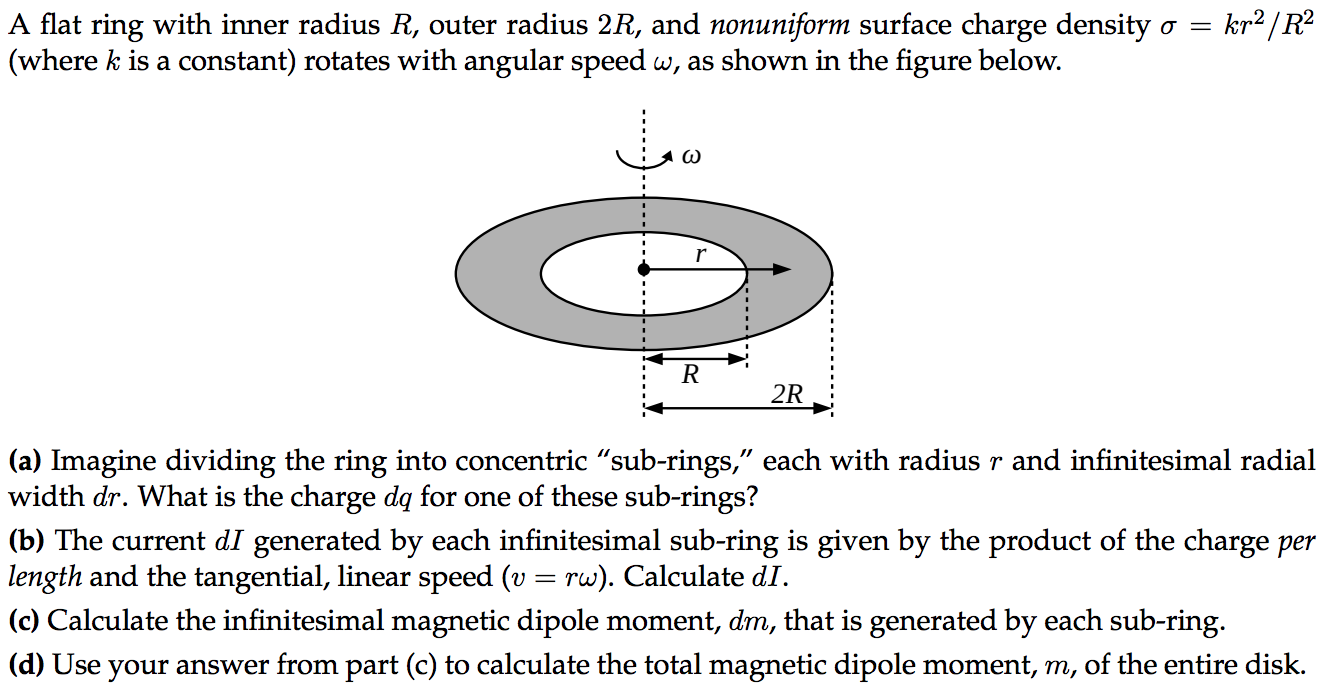 Solved A flat ring with inner radius R, outer radius 2R, and | Chegg.com