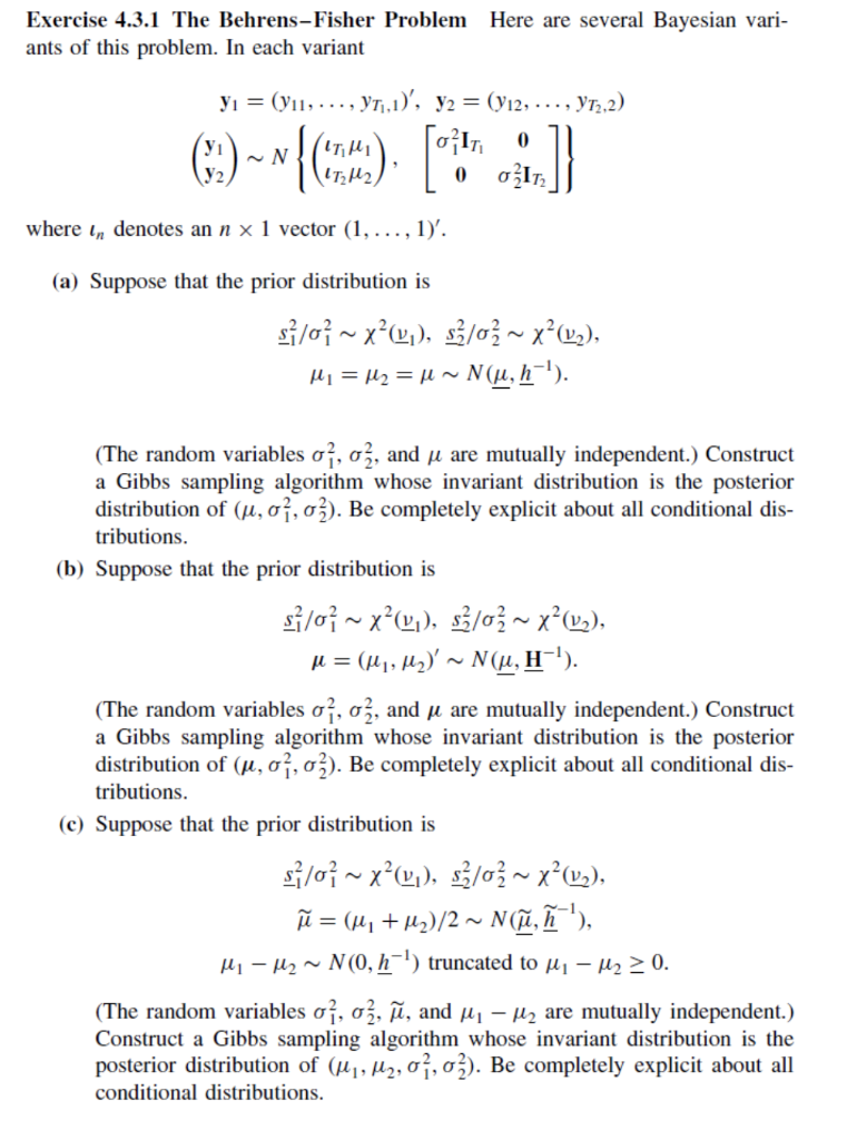 Solved Exercise 4.3.1 The Behrens-Fisher Problem Here are | Chegg.com