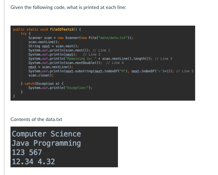Solved Given the following code, what is printed at each | Chegg.com