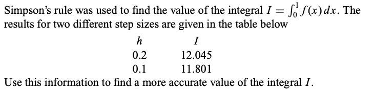 Solved Simpson's rule was used to find the value of the | Chegg.com