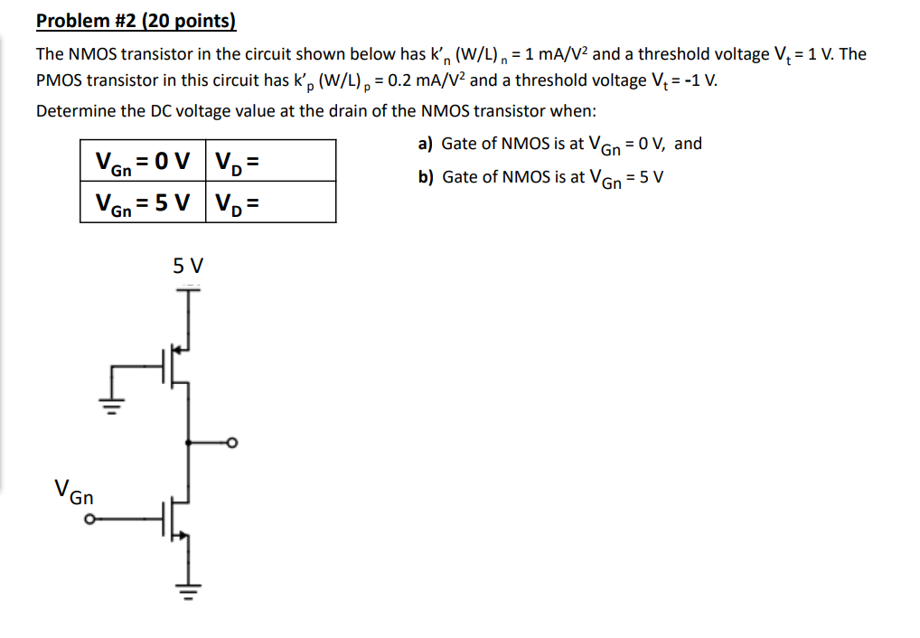 Solved Problem #2 (20 points) The NMOS transistor in the | Chegg.com