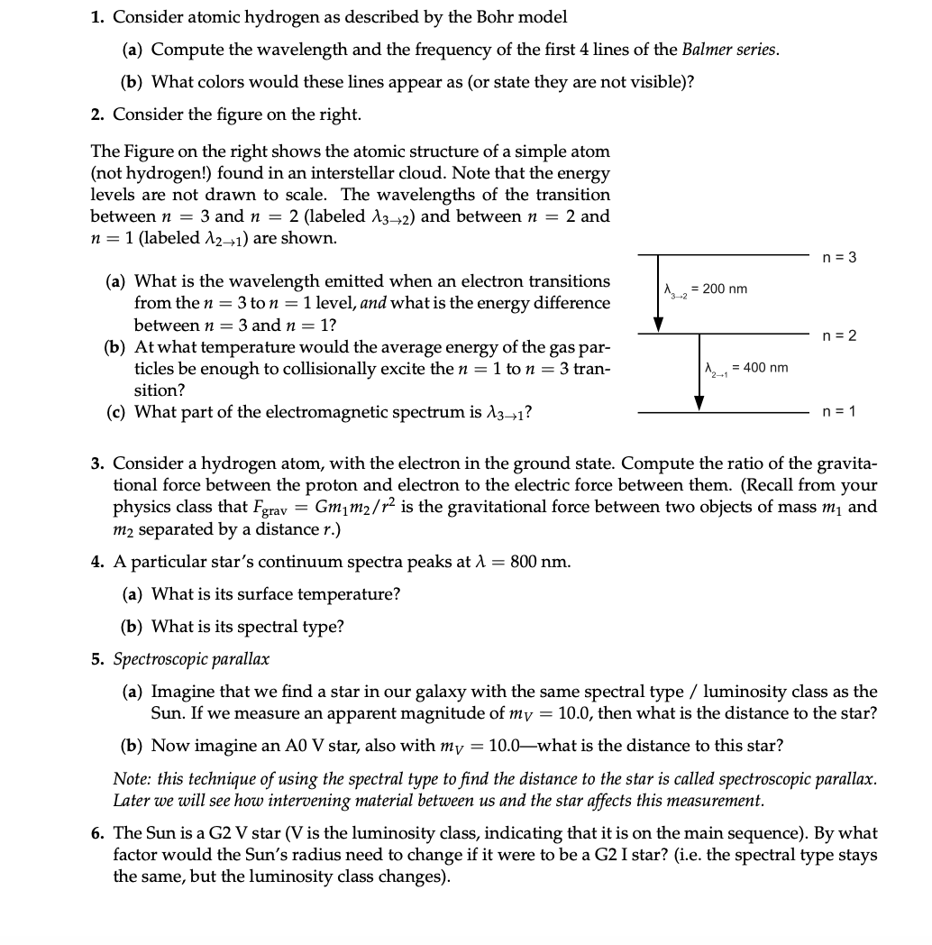 Solved 1. Consider atomic hydrogen as described by the Bohr | Chegg.com