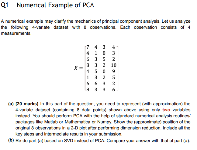 Q1 Numerical Example Of PCA A Numerical Example May Chegg Com   PhpCQmb1N