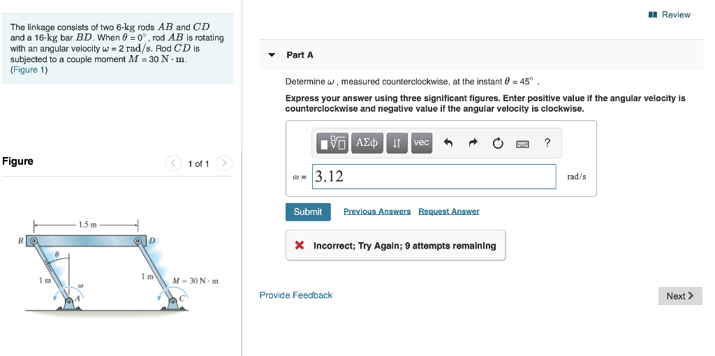 Solved A Review The linkage consists of two 6-kg rods AB and | Chegg.com