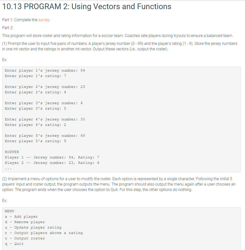 Solved 10.13 PROGRAM 2: Using Vectors and Functions Part 1: | Chegg.com