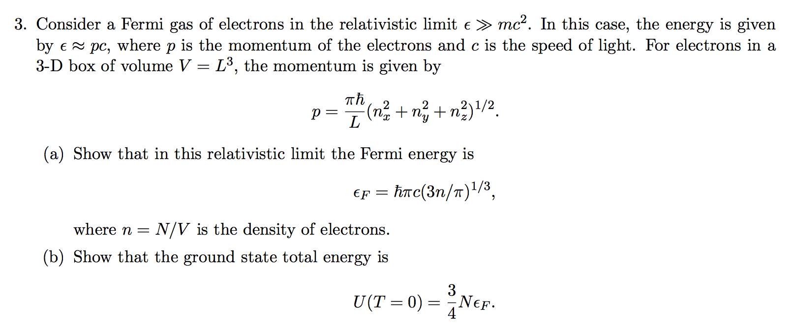 Solved 3. Consider a Fermi gas of electrons in the | Chegg.com