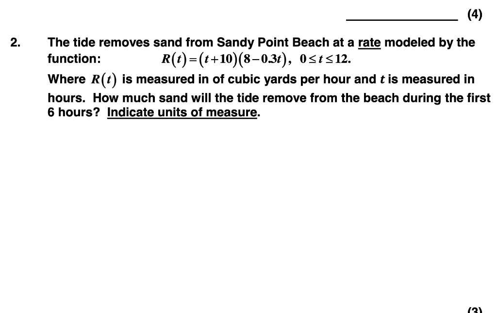 Solved The tide removes sand from Sandy Point Beach at a
