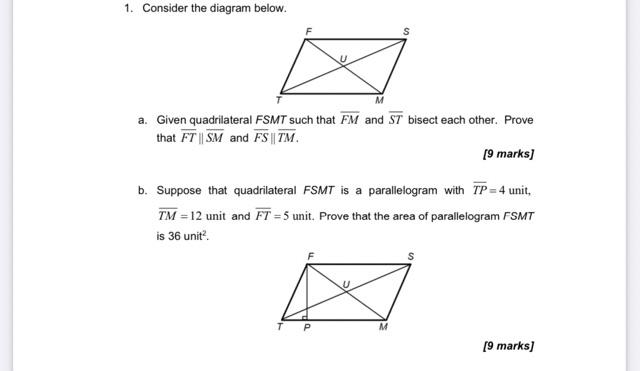 Solved 1. Consider the diagram below. a. Given quadrilateral | Chegg.com