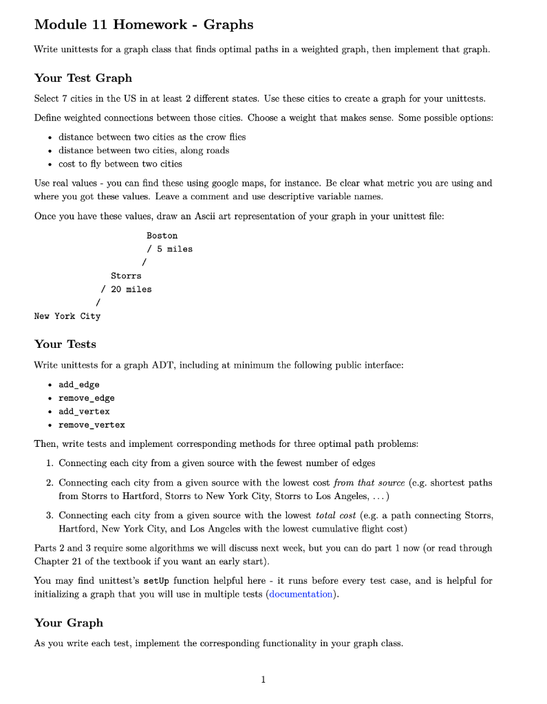 Module 11 Homework - Graphs Write unittests for a | Chegg.com