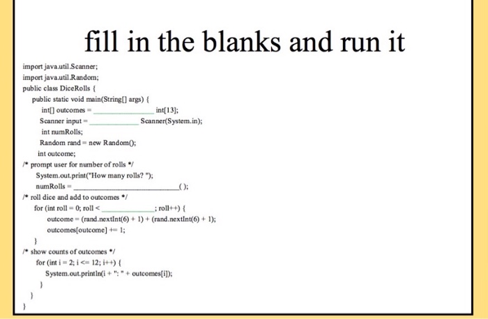 Solved fill in the blanks and run it import | Chegg.com