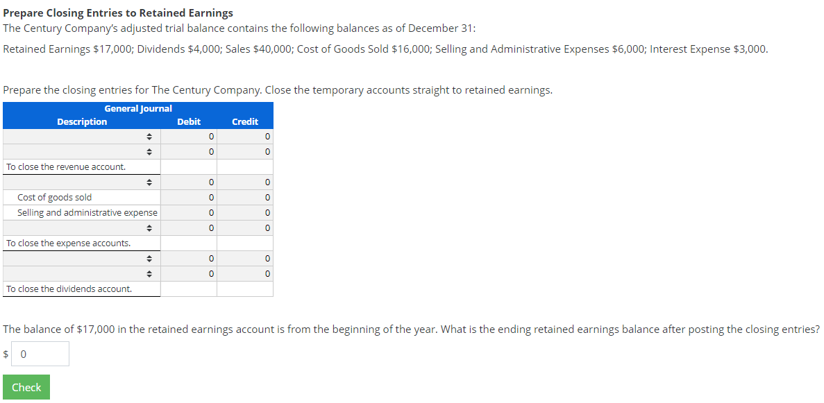 Solved Prepare Closing Entries to Retained Earnings The