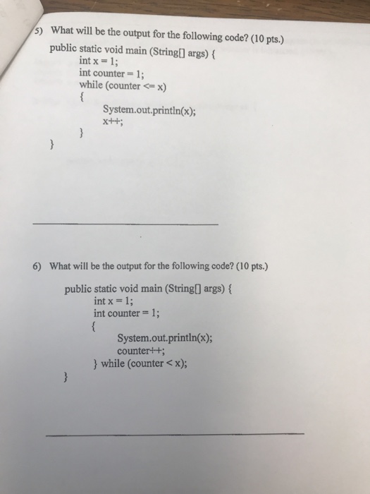 Solved 5) What will be the output for the following code? | Chegg.com