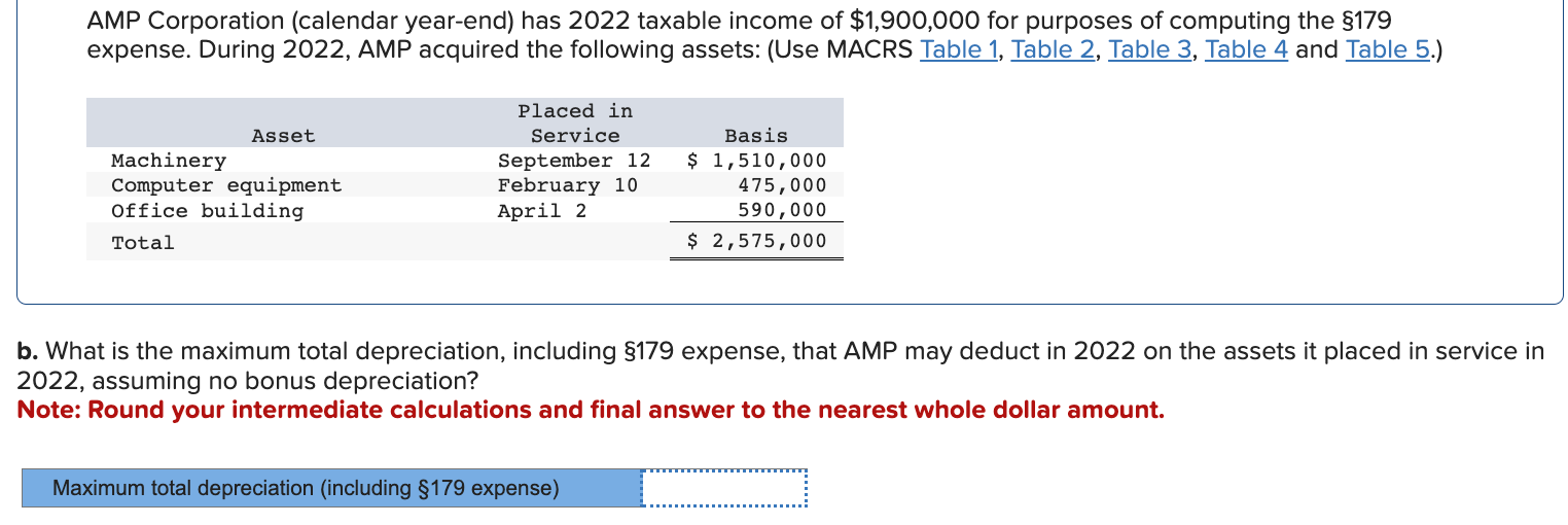 Solved AMP Corporation (calendar yearend) has 2022 taxable