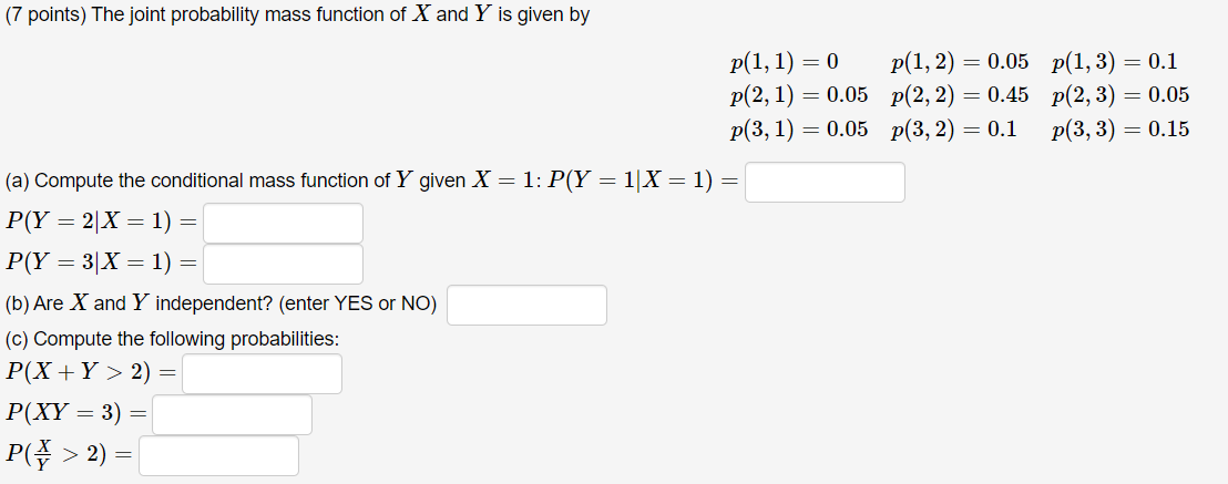 Solved (7 points) The joint probability mass function of X | Chegg.com