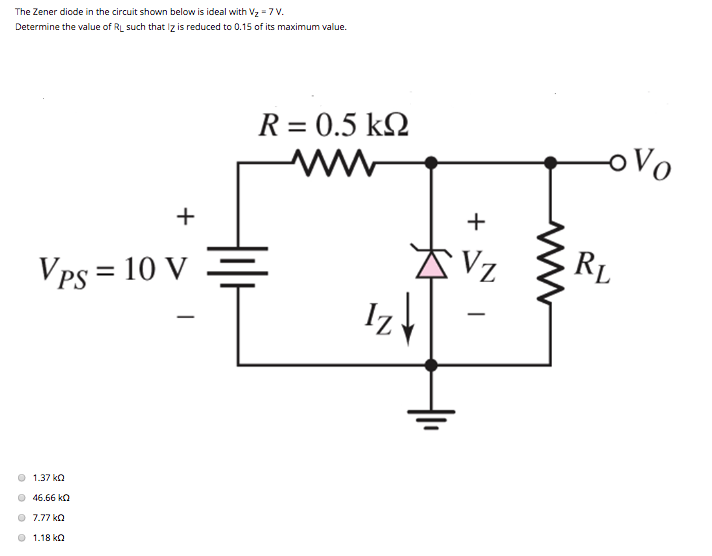 Solved The Zener diode in the circuit shown below is ideal | Chegg.com