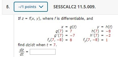 Solved 1 Points Sesscalc2 11 5 009 If Z F X Y W Chegg Com