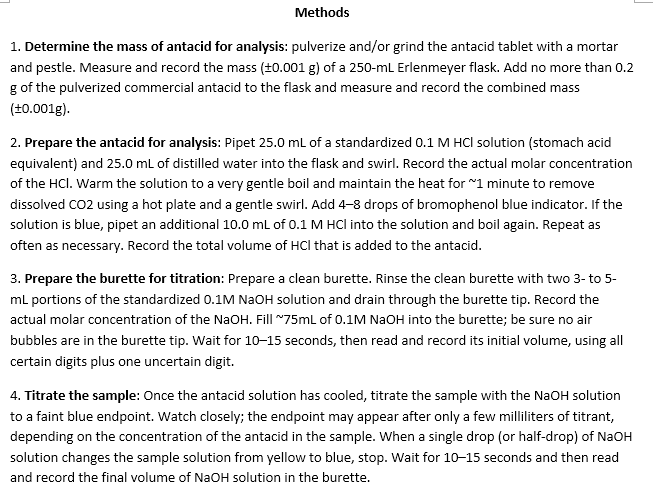 Solved Lab 4 Antacid Analysis Various commercial antacids | Chegg.com