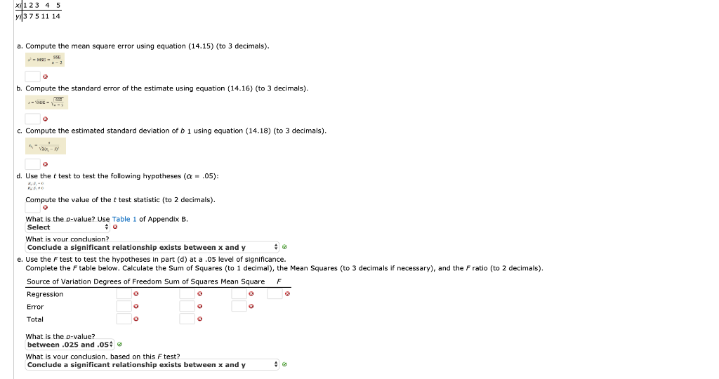Solved x123 4 5 3 75 11 14 a. Compute the mean square error | Chegg.com