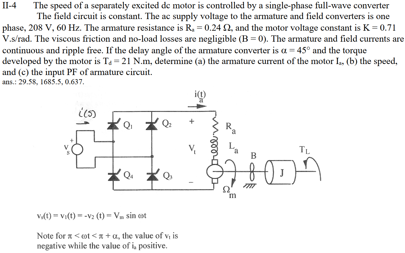 Solved II-4 The speed of a separately excited dc motor is | Chegg.com