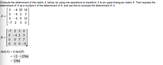 Solved Compute the determinant of the matrix A below by Chegg