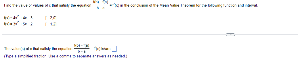 Solved Find the value or values of c that satisfy the | Chegg.com