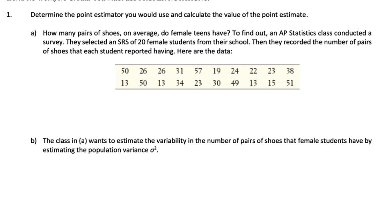 Solved Determine the point estimator you would use and
